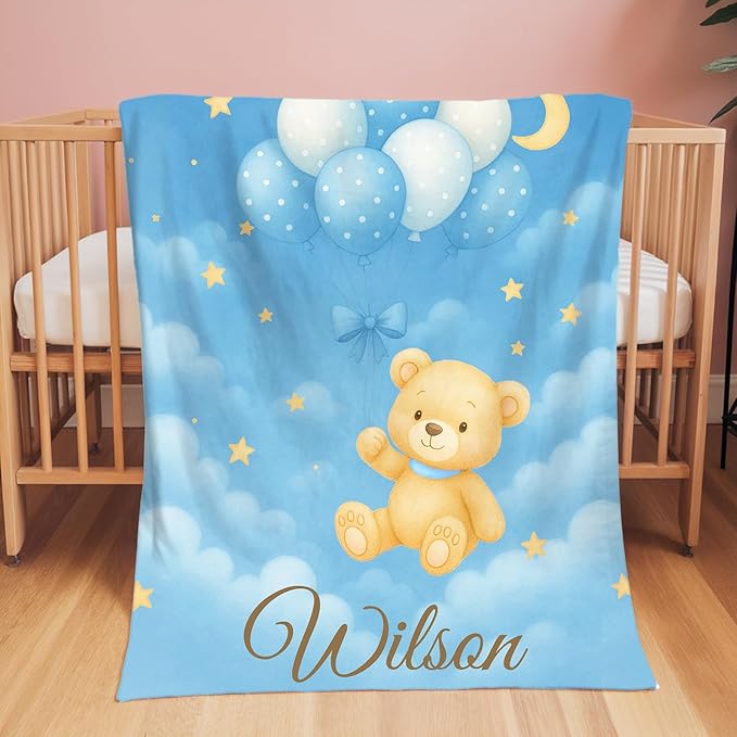 Personalized Baby Blanket – Printed in USA, Baby Blankets for Girls & Boys with Name, Newborn Essentials Must Haves, Soft Plush Flannel, Easter Christmas Brithday Gifts for Kids Toddlers (Blue Pink)