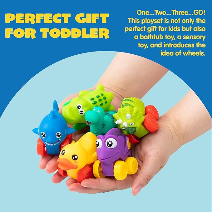 JOYIN Animal Cars, Soft Rubber Car Set Toy, Baby Mini Vehicles, Bath Toy Car for Boys and Girls,Summer Beach and Pool Activity Gift, Party Favors for Kids, Easter Basket Stuffers