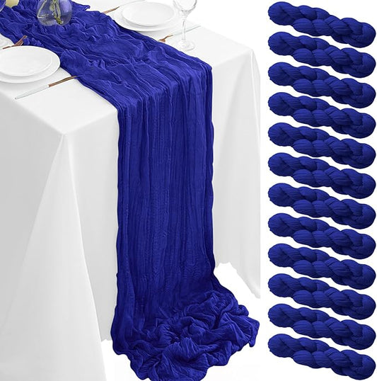 12Pack Royal Blue Table Runners 35 x 120 inch Cheesecloth Table Runner 10FT Boho Table Runners Rustic Gauze Cheese Cloth Table Runner for Party Wedding Birthday Dining Bridal Shower Baby Shower Decor