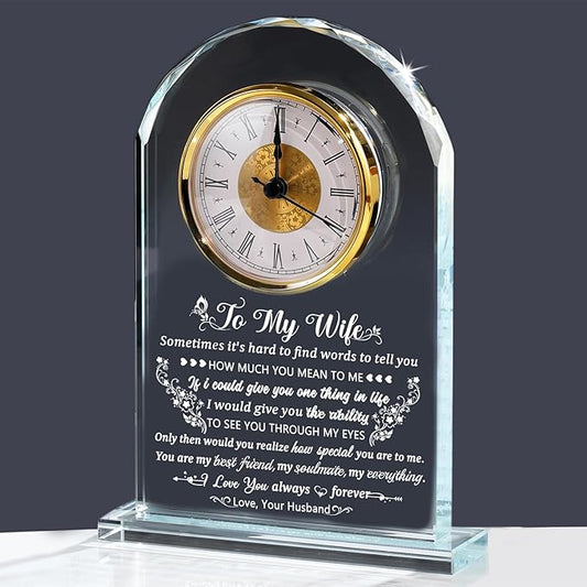 Glass Clock Gifts for Wife from Husband Unique Personalized Gift Idea for Wife Who Has Everything on Birthday Anniversary Presents for Her Home Decor