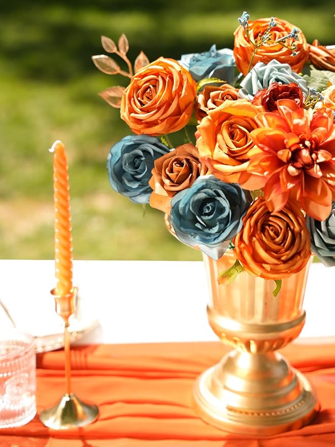 RICHMYC Artificial Flowers Orange Green Wedding Silk Fall Flowers with Stems Fake Cake Flowers for Wedding Bouquets Centerpieces Baby Shower Fall Decor