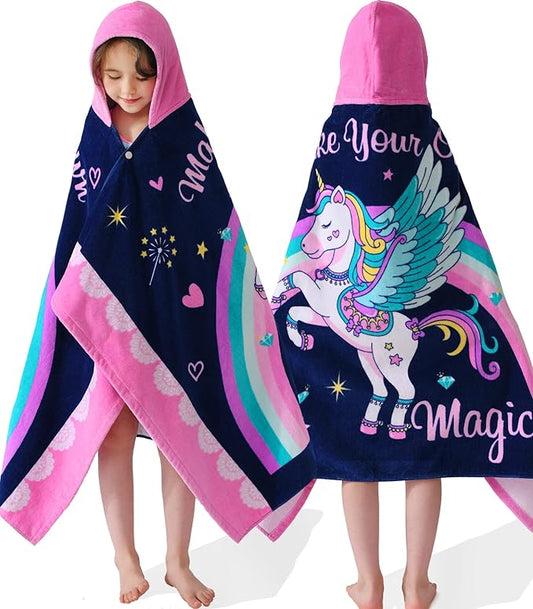 VOOVA & MOVAS Toddler Towels for Girls Age 3-10, 30''X50, Soft Thick Absorbent Cotton Towels for Boys | Perfect for Beach, Pool, Bath, Magic Unicorn