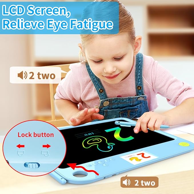 16 Inch LCD Learning Tablet Autism Toys for Kids 5-7 Dual-Screen Pad with 9 Learning Themes Lightweight 400g Type-C Charging Erasable Board with Extra Stylus Lock Switch for Travel Home School