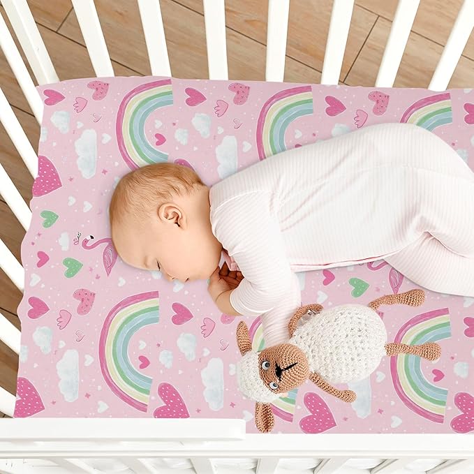 Baby Crib Sheets Cute Flamingo Crib Sheets for Boys Girls,Neutral Bassinet Toddler Bed Play Sheets Breathable Soft and Portable 52 * 28 * 9in