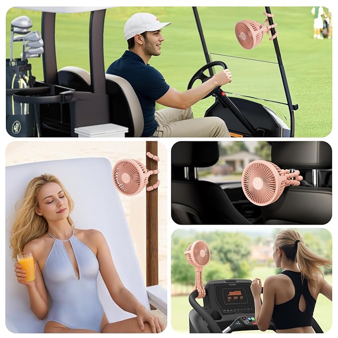 GUSGU Stroller Fan Clip on for Baby, Flexible Tripod & Rechargeable Battery, Small Personal Fan, Mini Portable Fan for Travel, Handheld, Car (Pink)
