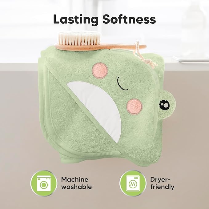 KeaBabies Hooded Baby Towel for Newborn - Viscose Derived from Bamboo Large Baby Bath Towels with Hood for Boys, Girls, Toddler, Extra Absorbent & Soft Newborn Bath Essentials (Frog)