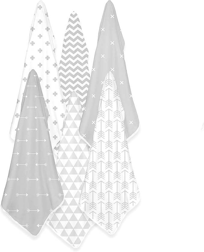 Baby Blankets – Soft Pure Cotton Blankets – 6 Pack of Breathable Swaddle Blankets – Unisex Baby Swaddle Blanket for Boys and Girls in Grey & White Designs – Multi Use Blankey – 30 x 30 inches