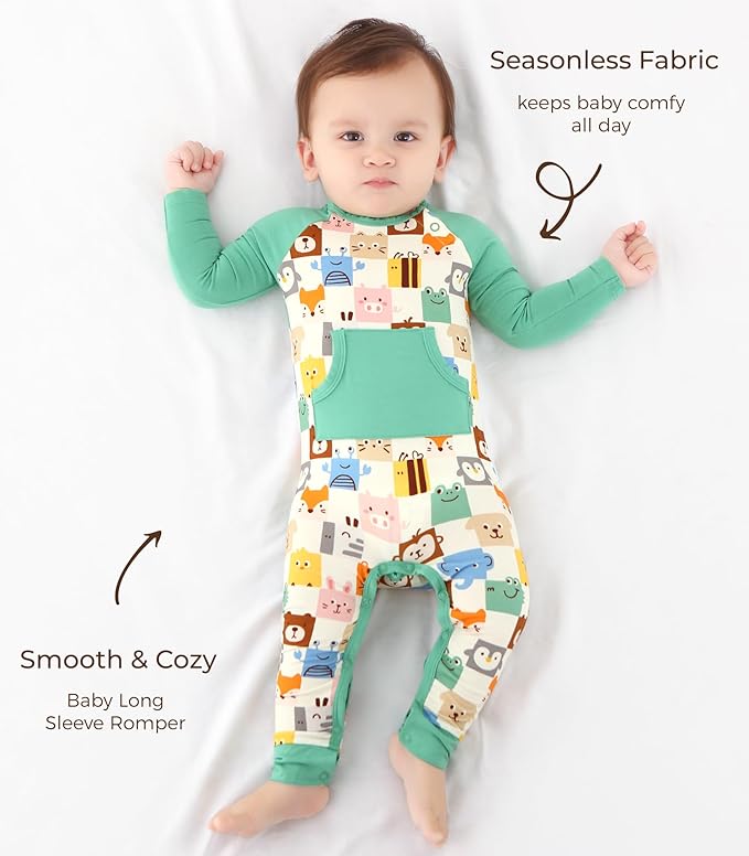 Baby Boys Girls Romper-Viscose Made from Bamboo, Long Sleeve Jumpsuits Soft Footless Rompers, Unisex