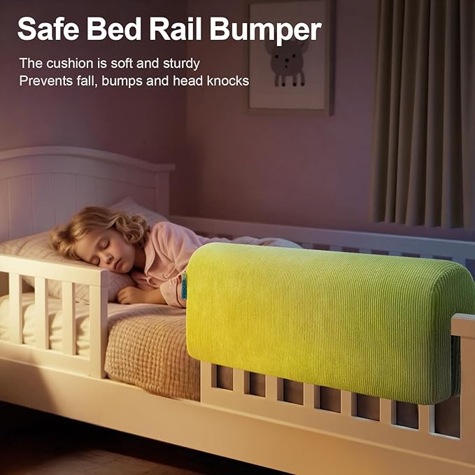 Bed Rail Bumpers Protector, Hospital Bed Rails Padding, Loft Beds and Bunk Beds Bumpers Protector, Premium Soft Memory Foam - Anti-Bump | Fall Prevention, Size 27.6 x 5.5 x 7.9 Inches, Green