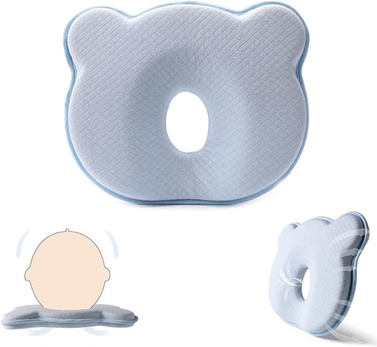 Memory Foam Baby Pillow,Cute Cartoon Bear Soft and Cozy Pillow, Breathable Bedding Set for Infants for Small Boys and Girls Prevent Flat Head