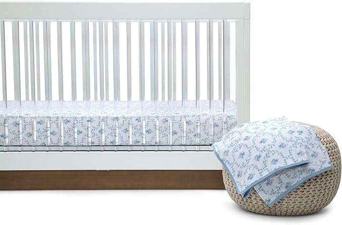 Delta Children 100% Organic Jersey Cotton Baby Receiving Blankets for Girls and Boys – 30x40 Inches - GOTS Certified (Pack of 2), Blue Botanicals