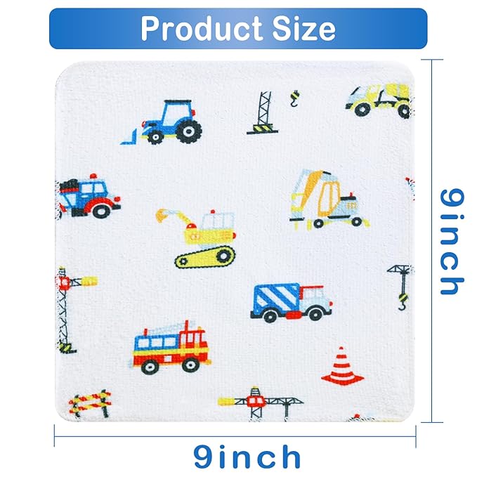 Viviland Baby Washcloths, Super Soft Baby Bath Towels for Newborn 24 Pack, Absorbent Face & Body Wash Cloth for Baby Boy, Truck Pattern, 9 x 9 inch