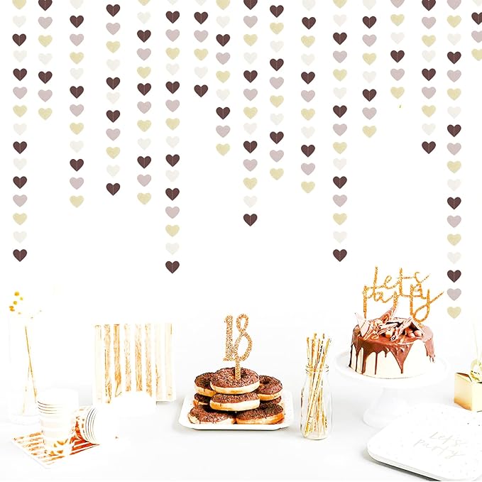 Brown-Gold Nude-Pink Party-Decorations Paper Garland - 52Ft Neutral Boho Blush Champagne Cow Bear Streamers Banner,Fall Autumn Birthday Baby Shower Wedding Hanging Decor Panduola