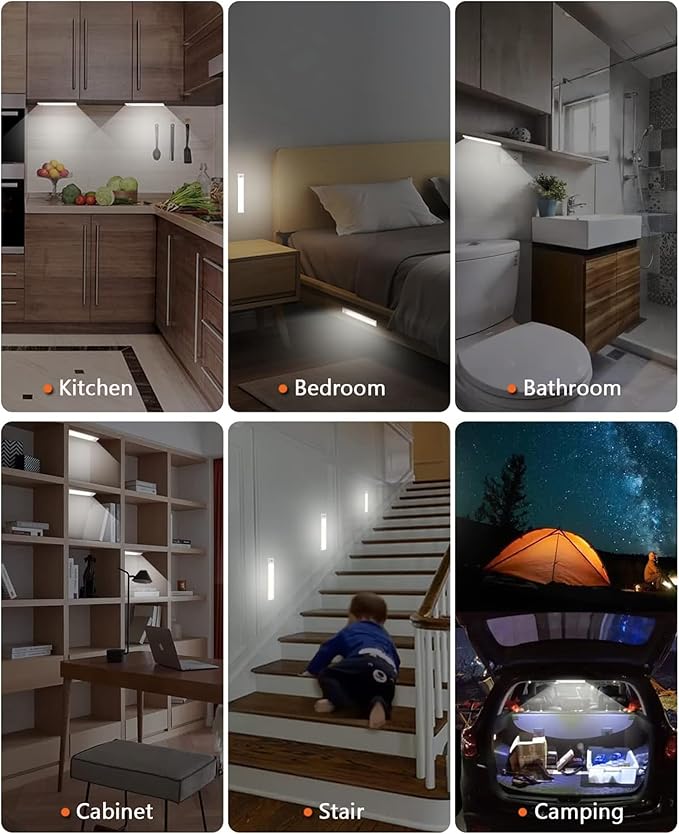 Diomart 3 Pack Under Cabinet Lights Wireless, 64 LEDs Dimmable Motion Sensor Closet Lights with Remote, Rechargeable Under Counter Lights for Kitchen, Wardrobe, Hallway, Stairs, 3 Color Temperatures