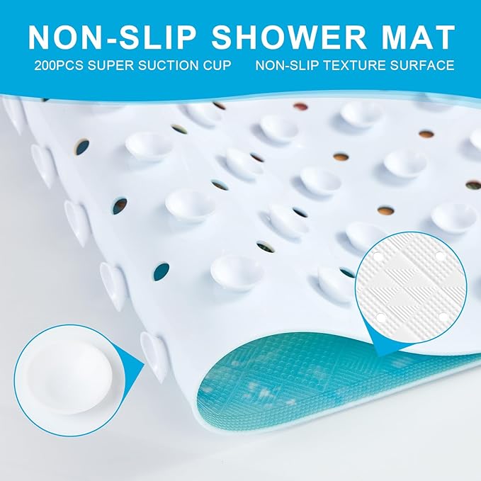 XIYUNTE Baby Bath Mat for Tub Non Slip Kids Bath Mat - 40''x16'' Extra Long Map Bath Tub Mat Non Slip, Eco-Friendly Toddler Bath Mats with Suction Cups for Secure Grip, Easy to Clean & Easy Drying