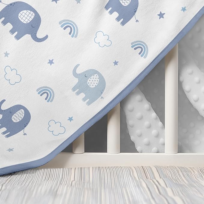 Elephant Minky Baby Blanket 30 x 40 Inches for Boys Girls, Soft Plush Receiving Blanket with Dotted Back, Gift for Toddler Newborn Infant Christmas Birthday Baby Shower