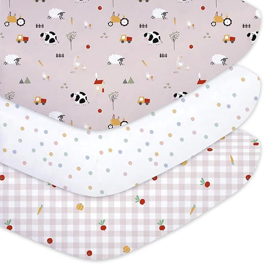 Little Grape Land Toddler Sheets 3 Pack – Baby Crib Sheets Fitted for Boys Girls, Standard Size 28x52‘’ Crib Mattress, Super Soft Breathable Washable Microfiber Pink Sheep