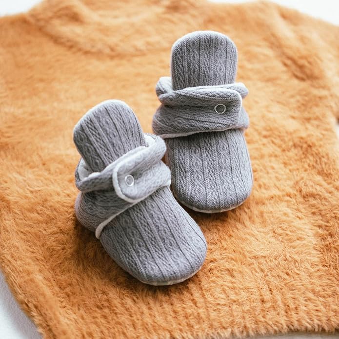 Sawimlgy Newborn Infant Baby Girl Boy Cotton Booties Stay On Sock Slippers Soft Bedroom Shoes Non-Skid Ankle Boots With Grippers Toddler Crib Warm Shoe First Walker Birthday Shower