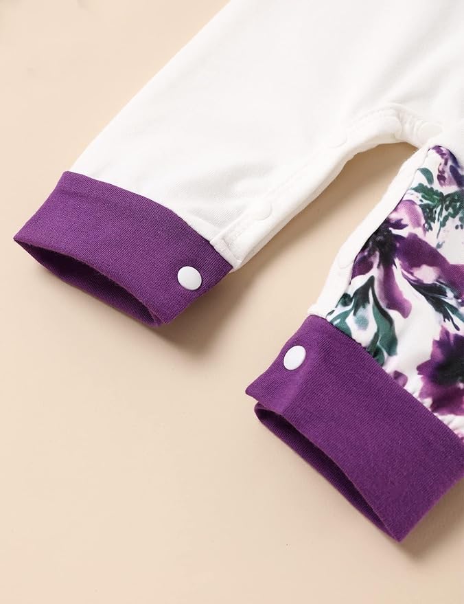 Baby Girl Clothes Patter&Letter Baby Girl Romper with Bow Hat&Headband and Gloves 4Pcs Baby Girl Coming Home Outfit