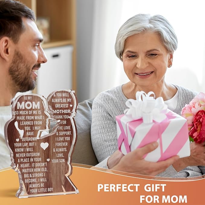 Mom from Son, Stocking Stuffers for Mama, Best Mom Ever, Unique Birthday Present Ideas for New Mom First Time Mom - Desk Decor Acrylic Sign