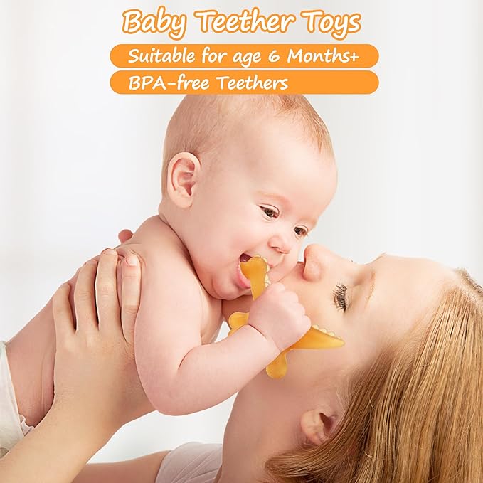 WAJIAYON Amber Oil Baby Teething Toys for Babies 0-6 Months,Silicone Baby teethers for Babies 3 Months+,Freezer BPA Free Soft and Textured Chew Infant Toys Easter Gifts for Boys and Girls-Dinosaur