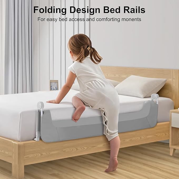Bed Rail for Toddlers,Swing Down Kids Bed Rails Guard for Twin,Full,Queen,King,Bunk Size Bed,Extral Tall Child Bed Rail Guard with Reinforced Anchor Safety System(Grey, 32inch,1 Side)
