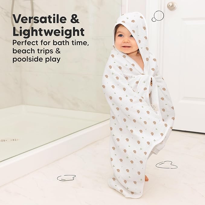KeaBabies Muslin Baby Bath Towels with Hood for Girls, Boys, Large Organic Cotton Hooded Baby Towels for Newborns, Toddlers, Infant, Kids, Soft Absorbent Newborn Bath Essentials Gift Set (Bruce)
