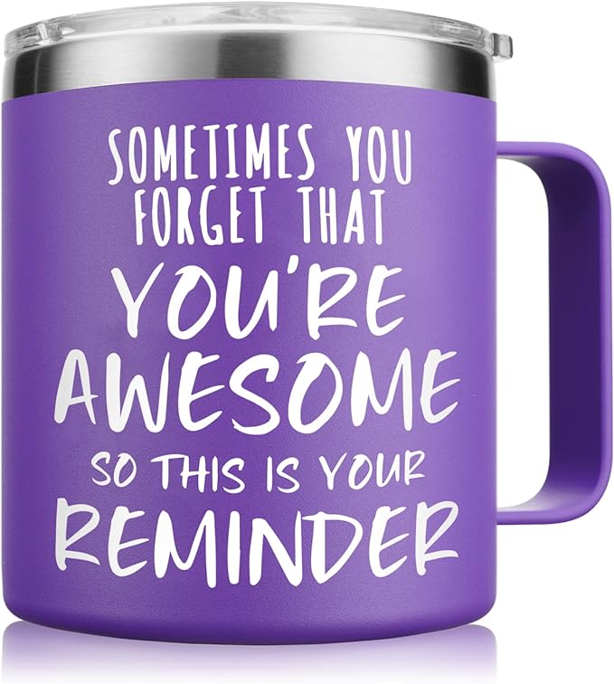 NOWWISH Inspirational Gifts for Women Wife, Sometimes You Forget You're Awesome Coffee Mug, Birthday Mothers Day for Mom Daughter Wife, 14Oz Purple