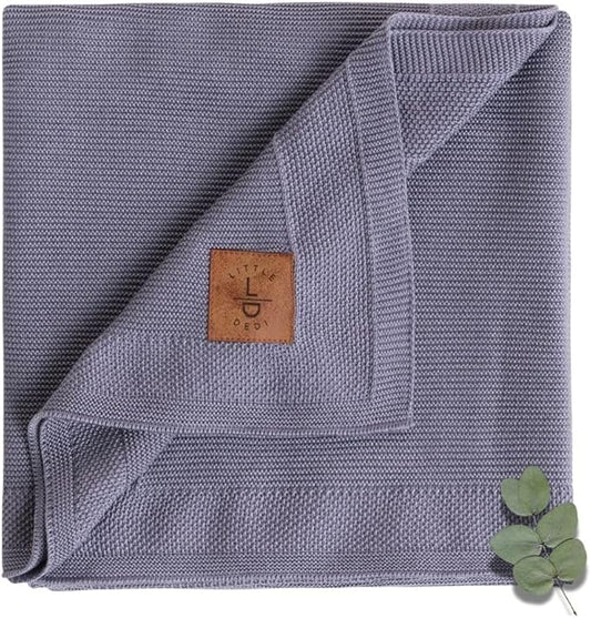 Hypoallergenic Silky Baby Blanket - 30x40 Inches Grey Blue, Oeko-TEX® Certified, Thermal-Regulating, Soft Knit Neutral for Girls & Boys - Swaddle or Toddler Blanket, Dua