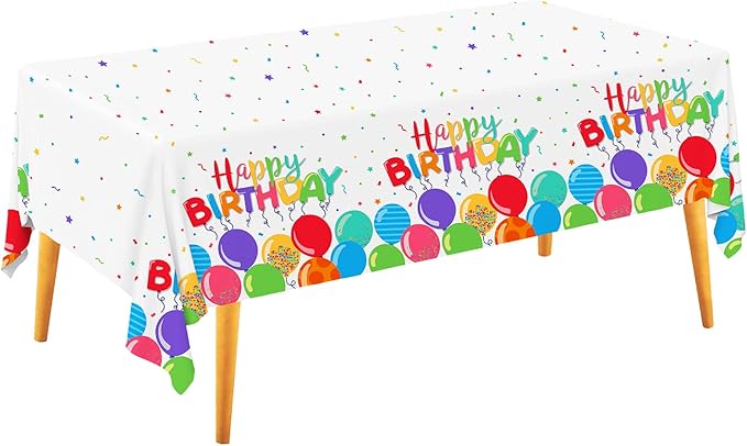 Gatherfun Birthday Disposable Tablecloth, Plastic Table Cover for Kid’s Birthday Party, 54”x108”, 3 PCS