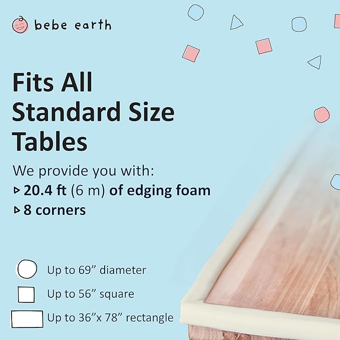 Bébé Earth Baby Proofing Edge and Corner Guard Protector Set for Back to School, 20 Feet Edges & 8 Foam Corners, Furniture and Tables Child Baby Proof Bumpers, Pre-Taped Corner Cushions - Oyster White