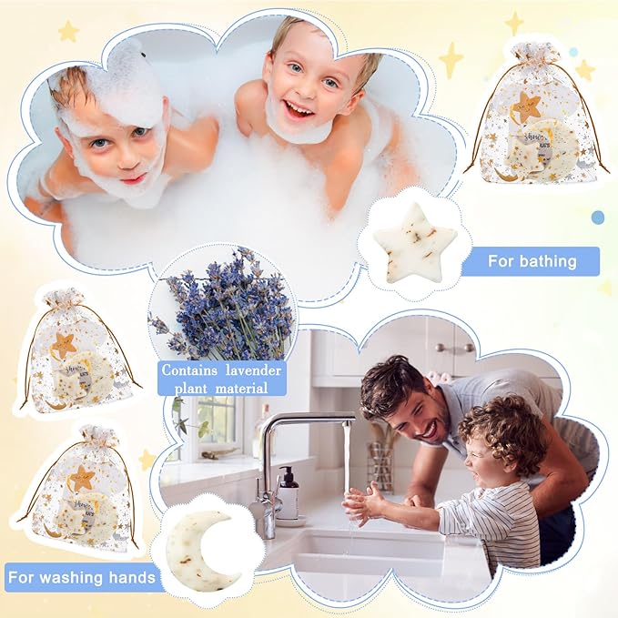 50 Sets Baby Shower Favors Gifts Lavender Moon Twinkle Star Soaps for Guests with Thank You Cards Gender Reveal Party Decoration Women