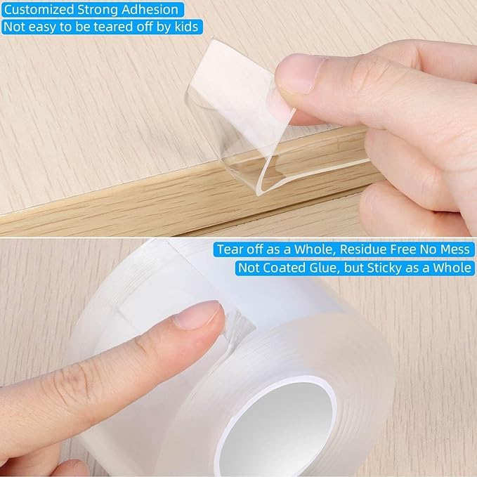 3Pack Clear Edge Protector Strip, 0.8in x 9.84FT(29.52FT Total), Sharp Edge Wrap Cover Tape, Self Adhesive Protective Bumper Guards for Cabinet Door Desk Glass Table Furniture, Kitchen Countertop