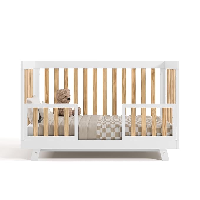 Storkcraft Beckett Grow-with-Me Convertible Crib (Natural & White) – GREENGUARD Gold Certified, Converts to Toddler Bed & Daybed, Fits Standard Crib Mattress, Easy-to-Assemble
