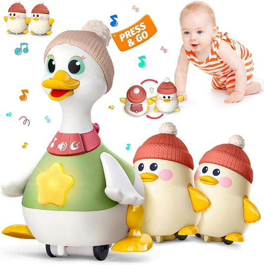 Musical Lullaby Crawling Duck Toy - Interactive Baby Toy with Waddling & Calming Lights for Tummy Time, Bedtime & Crawling Training | BPA-Free Infant Gift for 6-12 Months