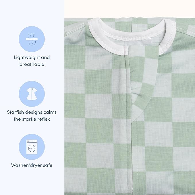 SleepingBaby Zipadee-Zip Transition Swaddle - Cozy Baby Swaddle Blanket with Zipper Convenience - Roomy Wearable Blanket for Easy Diaper Changes - Sea Green/Blue, Small (4-8 Month)
