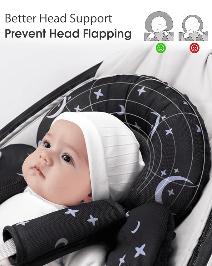 Generic Infant Car Seat Insert Compatible with Mamaroo Swing & Graco Swing and Infant Car Seat, Newborn Insert Baby Head Body Support, Reversible Design, Breathable Soft Fabric, 1Pcs - Dot, Black