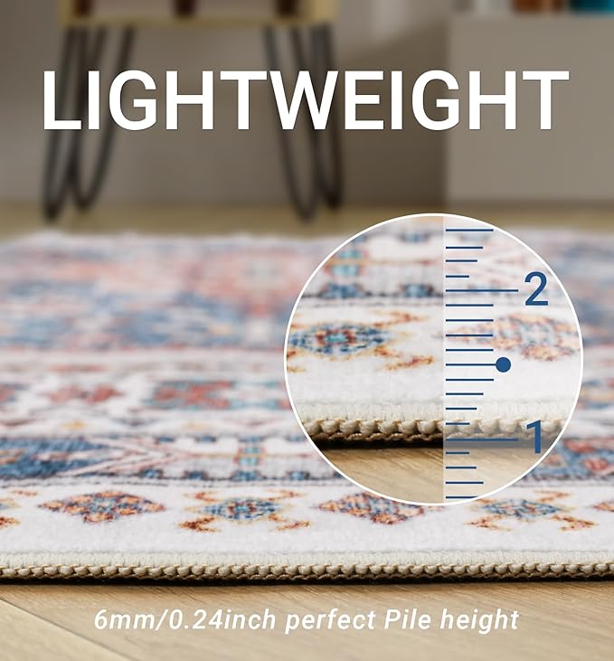 zesthome 5x7 Area Rugs - Ultra-Thin Washble Rug, Stain Resistant Anti Slip Backing Rugs for Living Room,Bedroom, Vintage Home Decor Area Rug (Navy Blue/Red,5'x7')