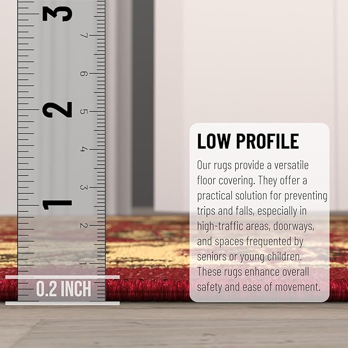 Ottomanson Rugs for Entryway 2'3" x 3' Non Slip Oriental Small Area Rugs Durable Front Door Mat Rug Stain Resistant Entrance Rugs for Bathroom Kitchen Bedroom & Living Room, Red