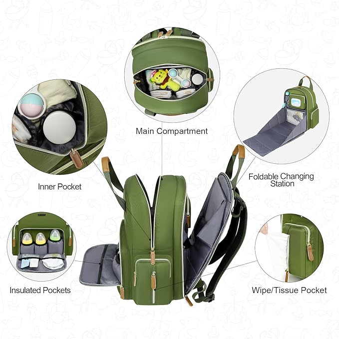 Diaper Bag Backpack with Changing Station, Baby Diaper Bag Organizer for Moms Dads Large Baby Changing Bags