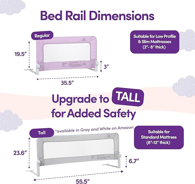 ComfyBumpy 1-Pack Bed Rail for Toddlers 35.5" L x 19.5" H | Toddler Bed Rails for Twin, Full & Toddler Bed Size | Swing Down Bed Rail Guard | Baby Bed Side Rail for Kids | Pink