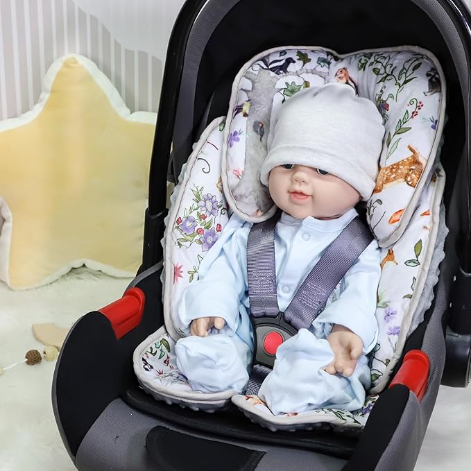 2 in 1 Infant Car Seat Insert, Car Seat Head Support Baby Girls Boys, Soft Newborn Carseat Insert Cushion, Perfect for Carseats, Strollers, Swings (Gray Animals)