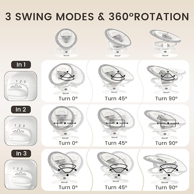 3-in-1 Baby Swing for Infants with Motion Detection, Electric Baby Swing with 3 Swing Modes, 12 Lullabies & 5-Speeds & Removable Swing Seat, BT Enabled & 360°Rotating Seat and Manual Remote, White