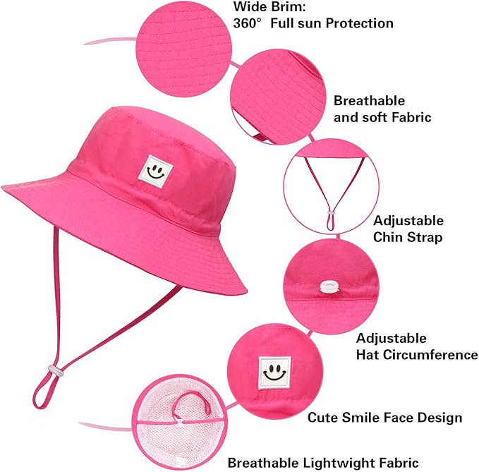 MaxNova Baby Sun Hat Smile Face UPF 50+ Toddler Bucket Hat for Boys Girls 0-7 Years
