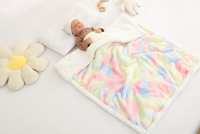 Cute Cozy Fluffy Warm Baby Blanket 30" x 40"for Boys Infants Toddlers' Bedding Crib Cot Stroller, Baby Shower Birthday Newborn's Gift (Tie Dye Colored)