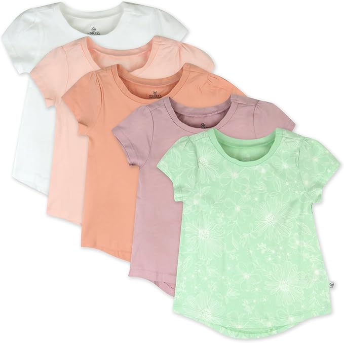 HonestBaby Unisex-Baby 5-Pack Short Sleeve T-Shirts 100% Organic Cotton Baby, Toddler, Little Kid, Boy, Girl, Unisex