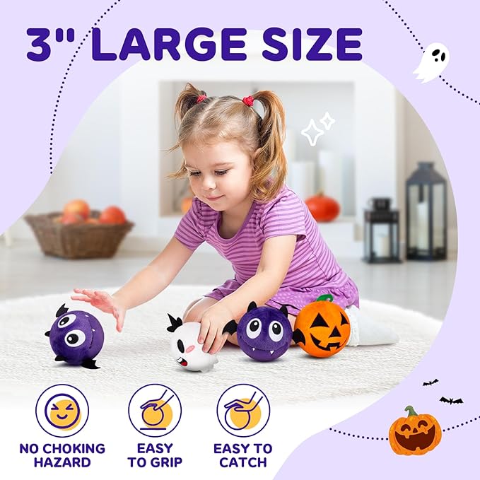 PlayZap Bouncy Balls for Kids with Plush Covers - 3" Large Size BPA Free 10 Feet High Bounce - -Indoor Outdoor Games Toddler Toys - Halloween Birthday Gift for Boys Girls 1-3 3-5 5-8 8-12