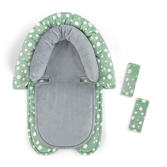 Baby Car Seat Head Support for Newborn, GFU 2 in 1 Infant Car Seat Head Body Support with Strap Pads, Soft Stroller Cushion Pillow Insert for Girls and Boys, Fits for Stroller, Swing, Green