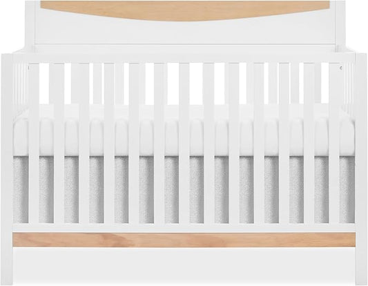 Dream On me Emerson 5-in-1 Convertible Full-Size Baby Crib in White & Vintage White Oak, GreenGuard Gold & JPMA, 3 Mattress Heights, Converts to Toddler, Day & Full-Size Bed