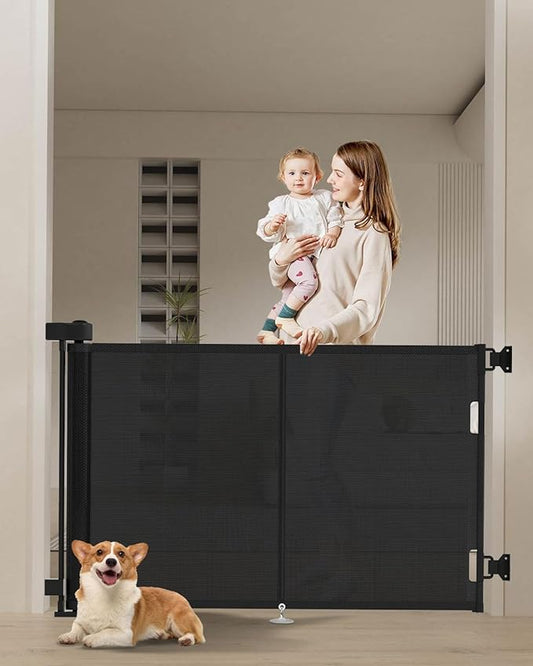 Upgraded 50" Retractable Baby Gates with Reinforced Strip Design to Prevent Crawling Through, 34" Tall Retractable Dog Gate, Retractable Gates for Stairs, Doorways, Hallways